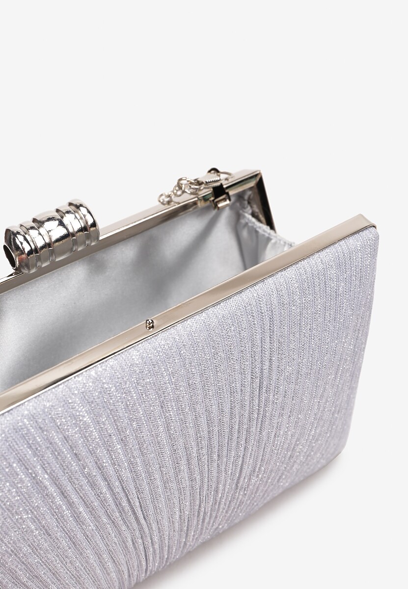 Srebrna Wieczorowa Torebka Ozdobiona Brokatem i Łańcuszkiem Kromea