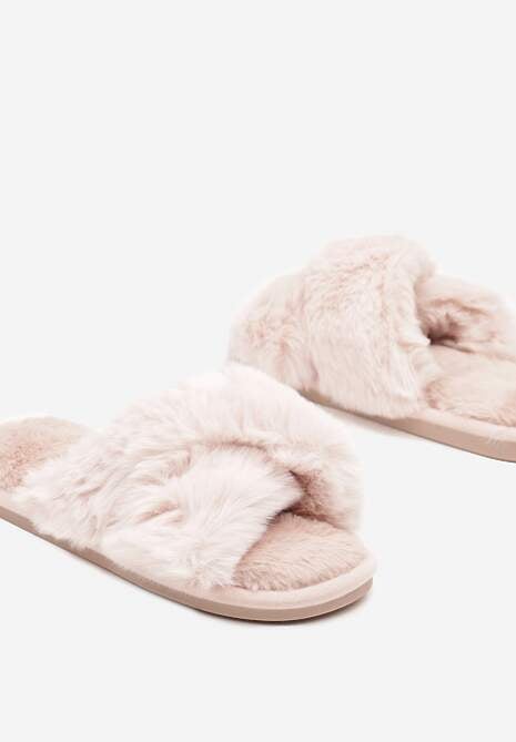 Różowe Kapcie Vices z Futerka ze Skrzyżowanymi Paskami Selanthra