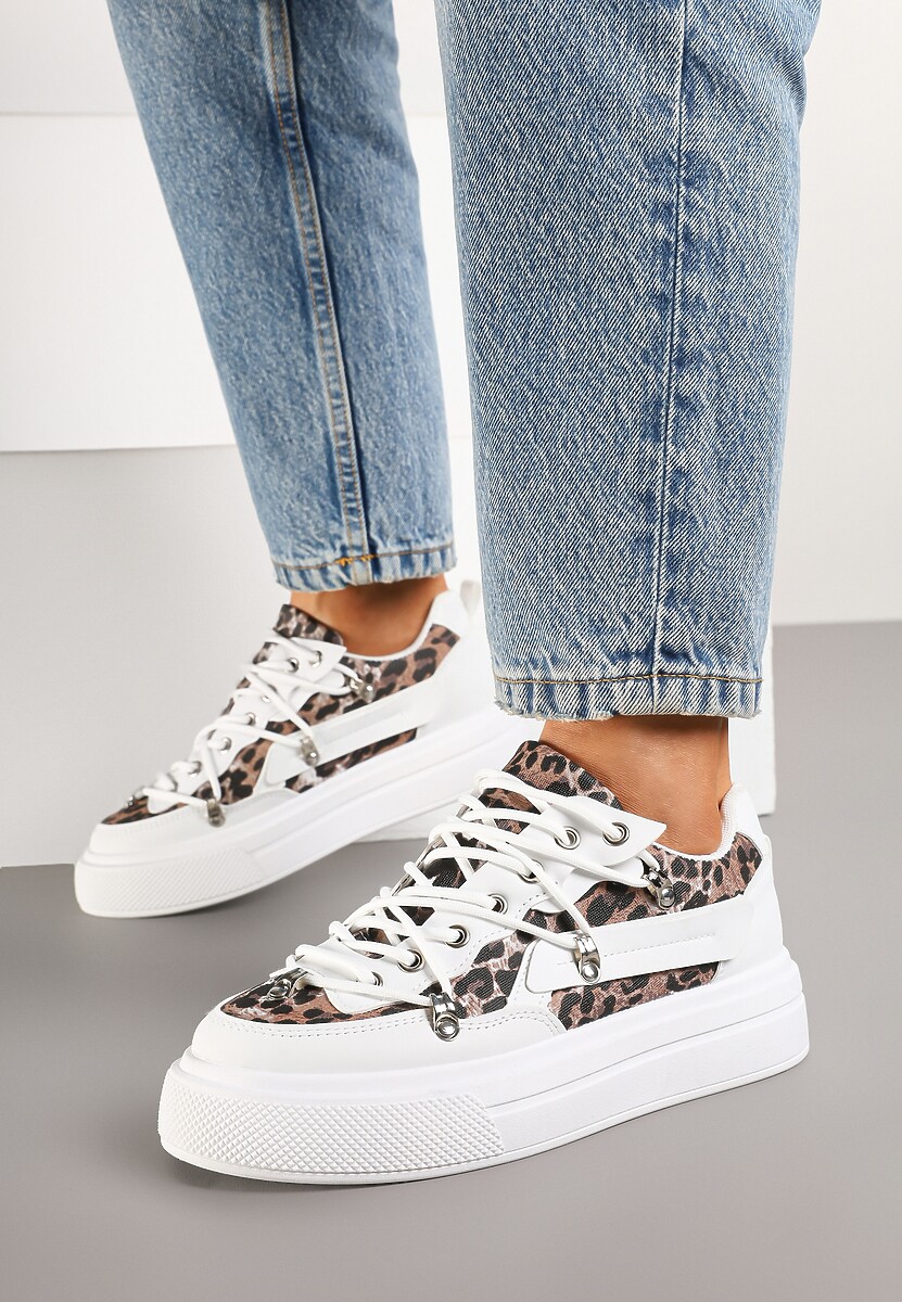 Białe Sneakersy ze Wzorem w Panterkę Doridi