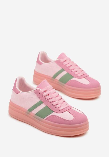 Różowe Sneakersy w Stylu Tenisówek z Geometrycznym Wzorem Melundea