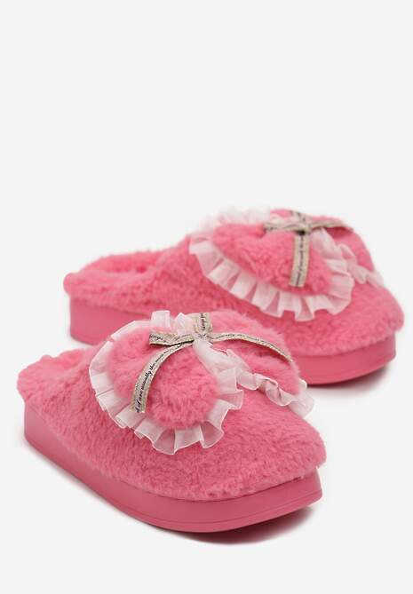 Fuksjowe Kapcie z Futerka Ozdobione Kokardką Nuvimes