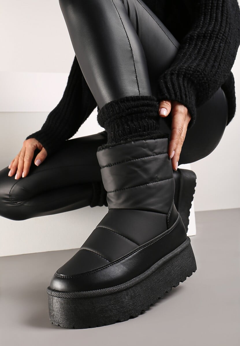 Beżowe Śniegowce Vices na Platformie Ozdobione Pikowaniem Inathoria