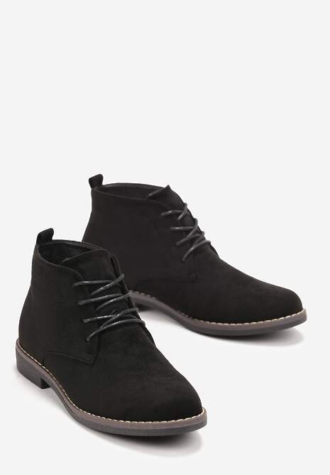Czarne Botki z Sznurowaniem Wasicia