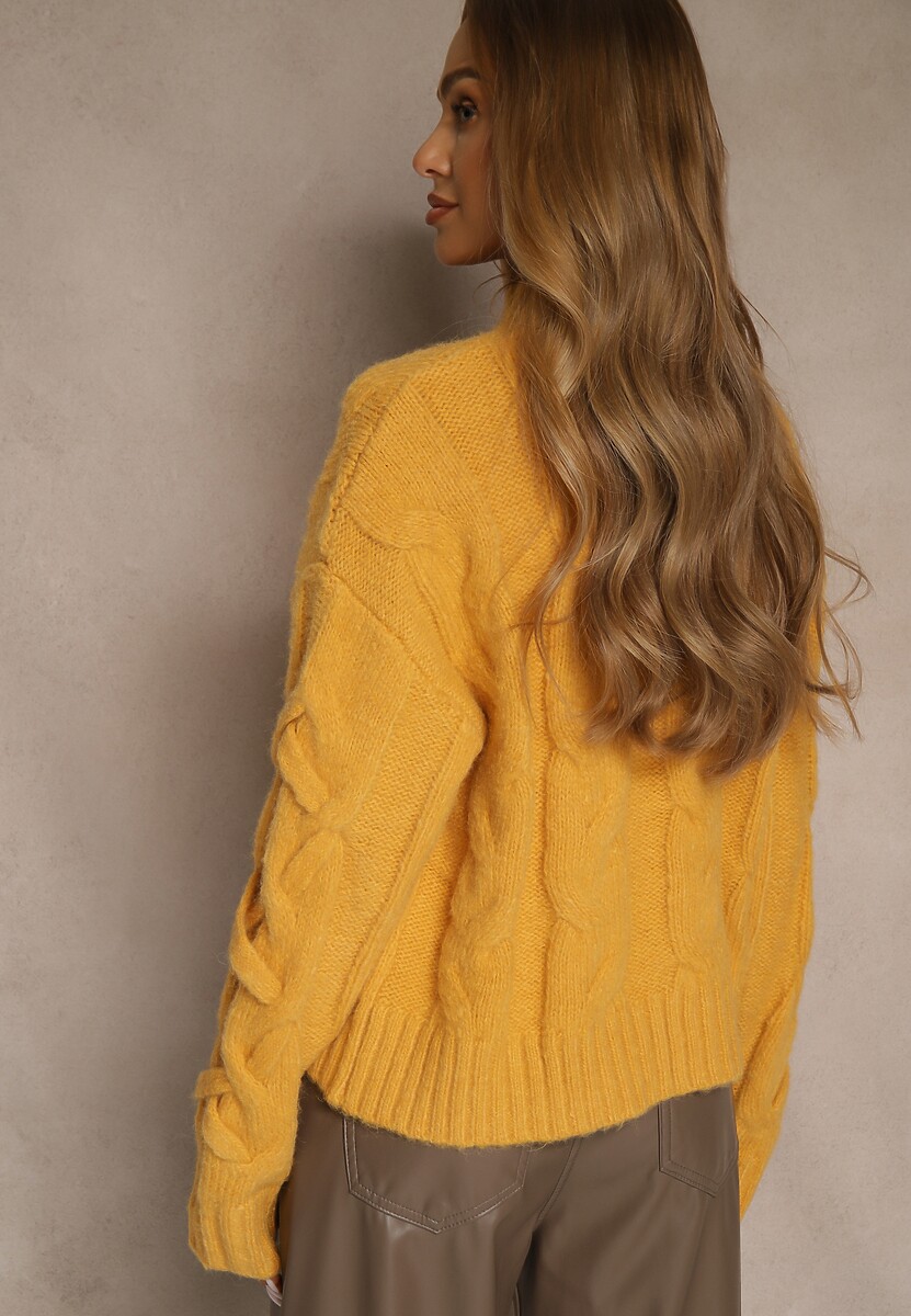 Żółty Golf z Dodatkiem Wełny ze Strukturalnym Splotem Fedansa