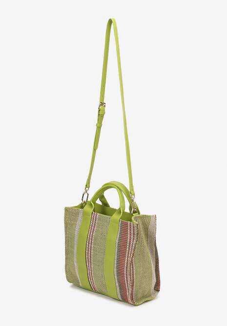 Beżowo-Zielona Casualowa Jednokomorowa Torebka z Odczepianym Paskiem Zapinana na Suwak Oissema