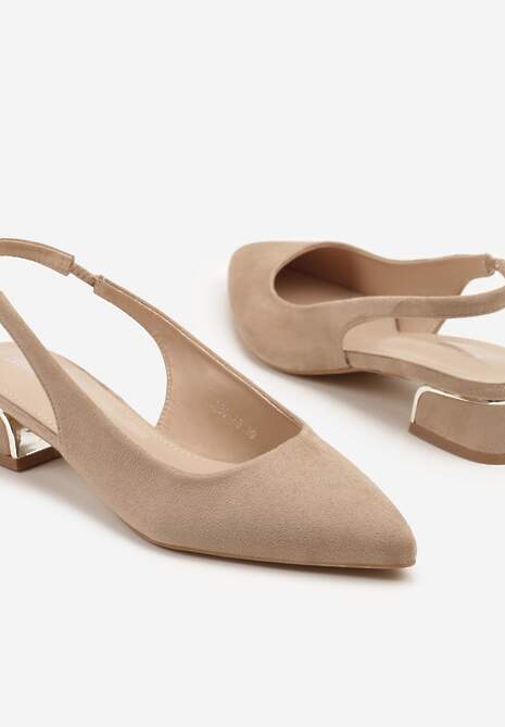 Ciemnobeżowe Sandały Typu Slingback z Metaliczną Ozdobą Helmio