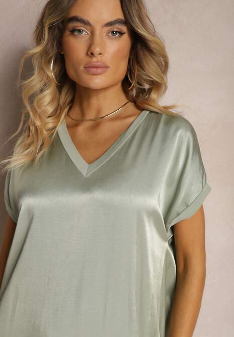 Jasnozielona Casualowa Sukienka z Wiskozy Oversize o Pudełkowym Kroju Morarose