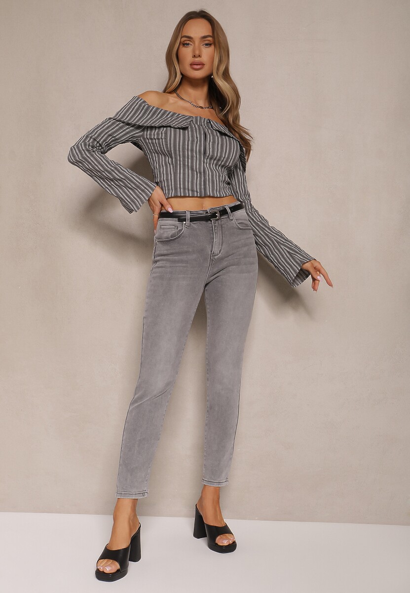 Szare Jeansy Dopasowane z Bawełny Sorika