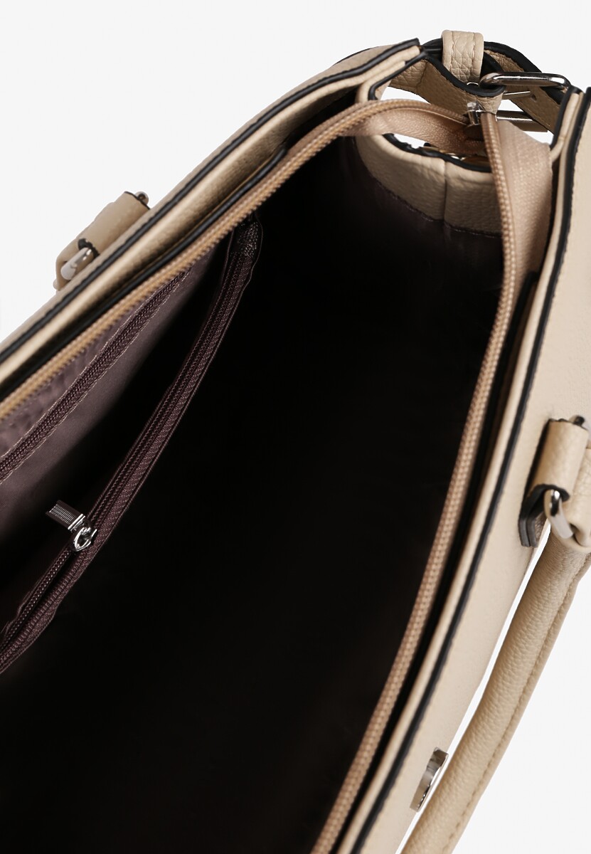 Beżowa Torebka Ozdobiona Klapą i Metaliczną Wstawką Jonavia