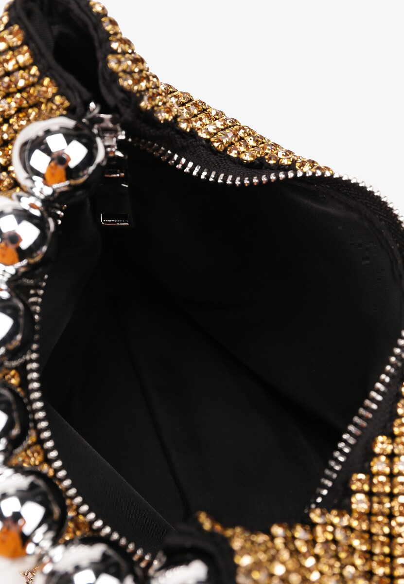 Złota Mała Torebka z Cyrkoniami na Ramię z Ozdobnym Uchwytem Ediuna