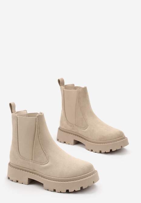 Beżowe Botki Sztyblety na Grubej Podeszwie Gosoga