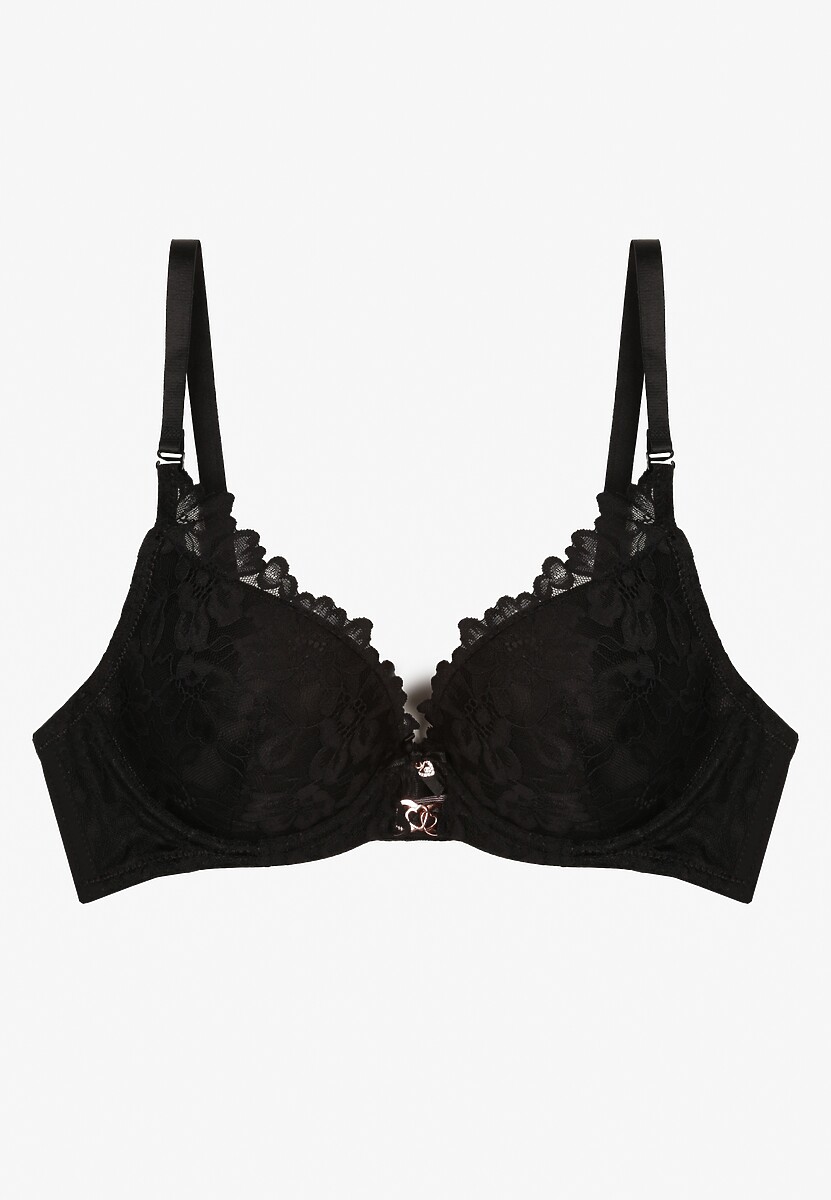 Czarny Koronkowy Biustonosz Ozdobiony Metaliczną Aplikacją Mirzedi