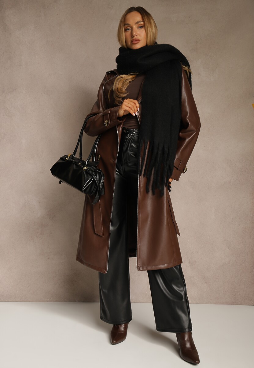 Czarny Szalik Ozdobiony Frędzlami Owedela