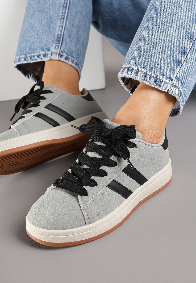 Szaro-Czarne Sneakersy z Geometrycznym Wzorem Rillomia