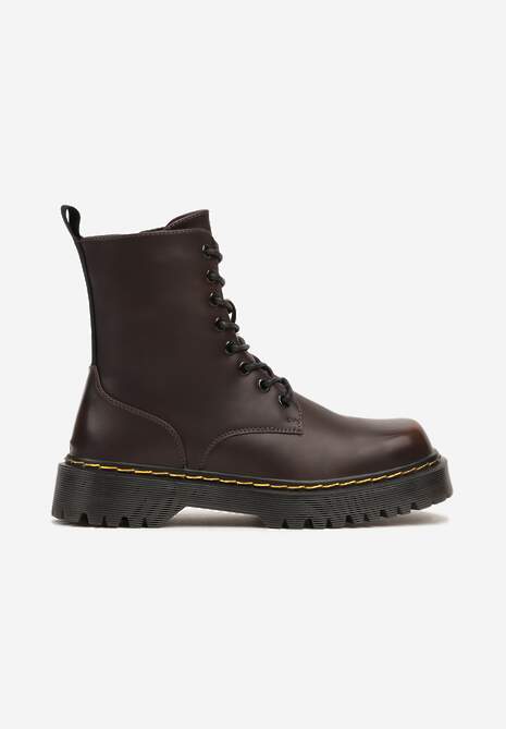 Brązowe Sznurowane Ocieplone Botki na Platformie w Stylu Workerów Crecca