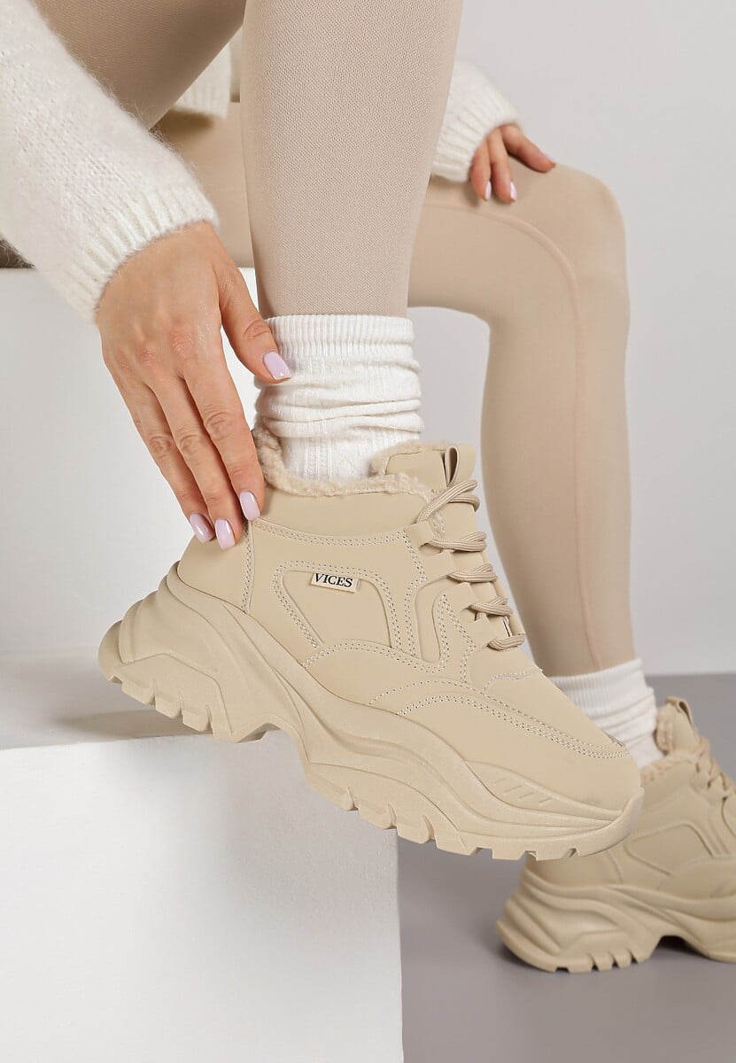 Czarne Streetwearowe Sneakersy Vices Chunky  w Stylu Traperów na Platformie Leate