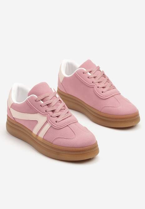 Różowe Sneakersy Klasyczne Tenisówki Zdobione Przeszyciami Alatira