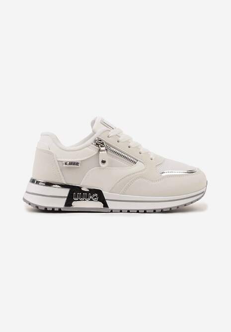 Białe Sneakersy z Ozdobnym Suwakiem na Boku i Metalowymi Wstawkami Lavaria