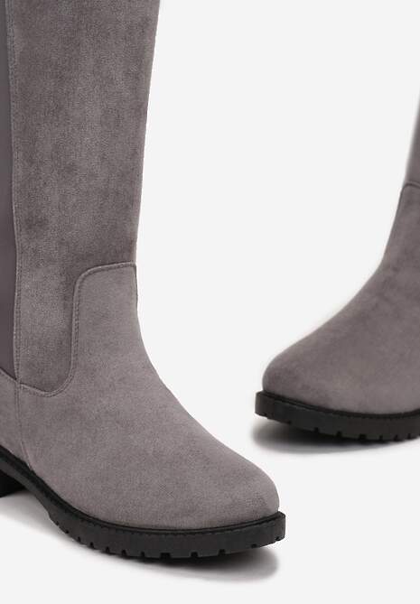 Szare Kozaki na Płaskim Obcasie z Cholewką do Kolana Navella