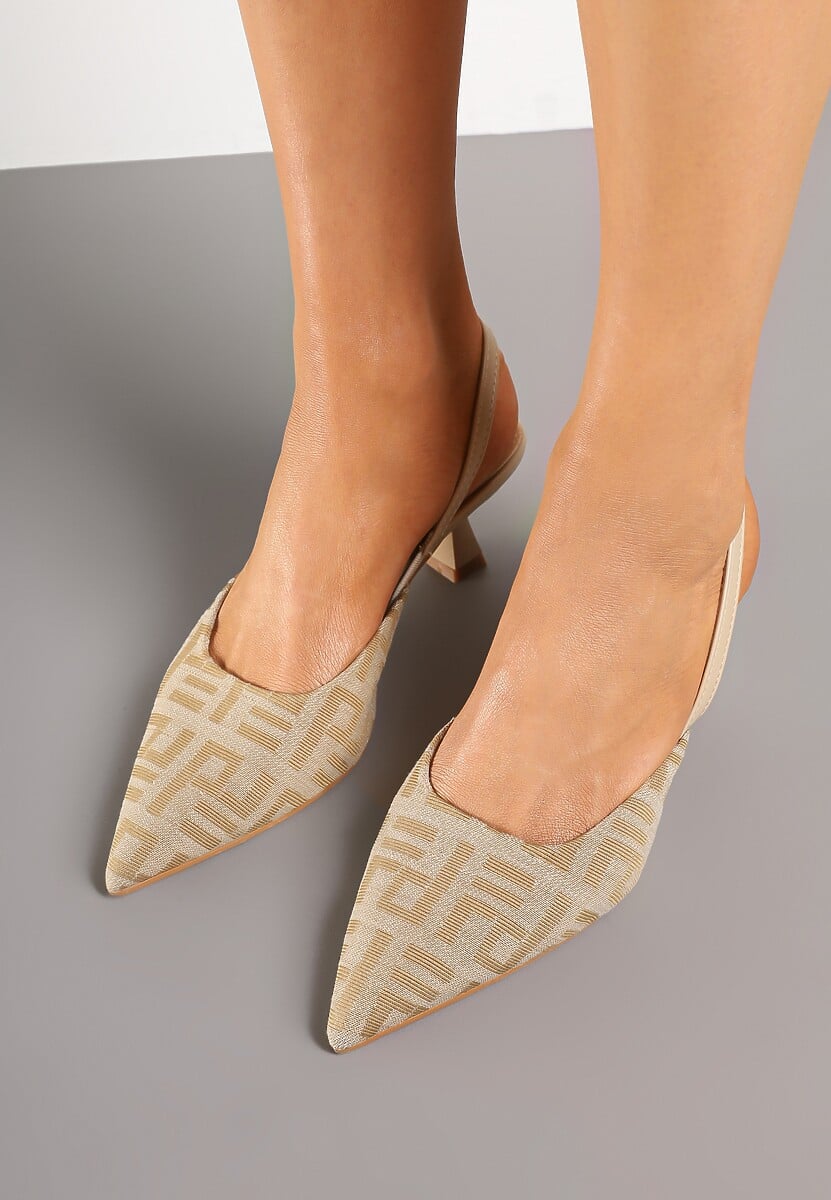 Beżowe Sandały na Obcasie Typu Kaczuszka z Odkrytą Piętą Dolrera