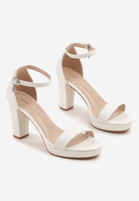 Białe Sandały Vices na Słupkowym Obcasie z Paskiem Wokół Kostki Maritira
