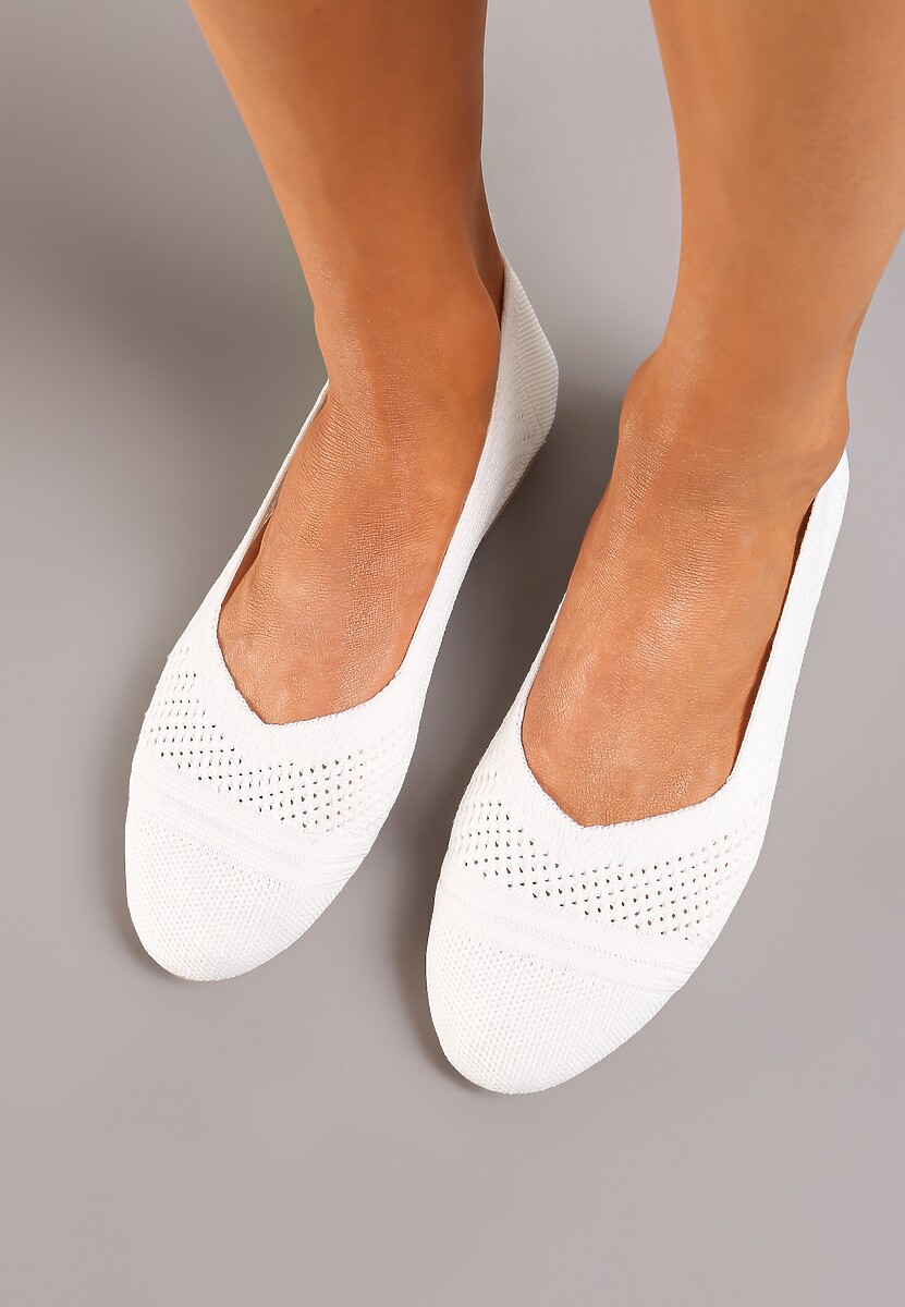 Białe Płaskie Balerinki z Siateczkowego Materiału Nelibra