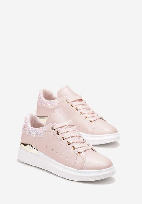 Różowe Sneakersy z Ekoskóry Ozdobione Brokatem i Metalicznym Detalem Isalieua