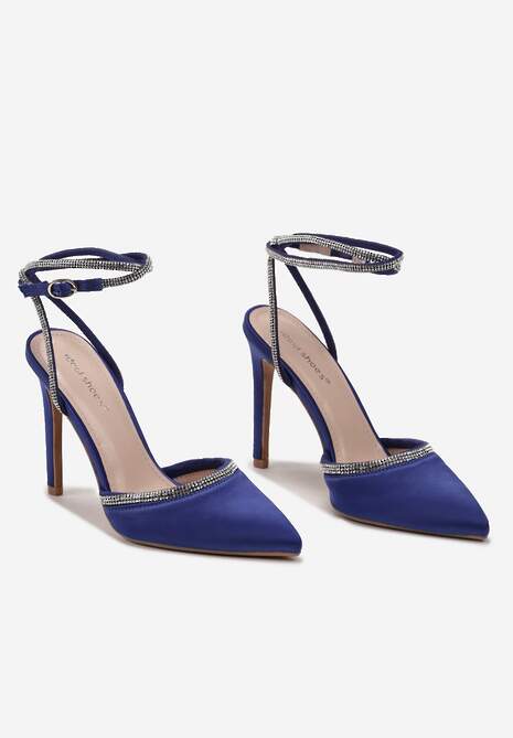 Granatowe Sandały na Szpilce z Błyszczącymi Cyrkoniami Raraino