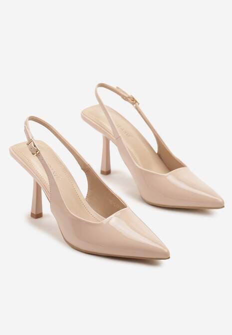 Beżowe Sandały Lakierowane na Szpilce Typu Slingback Orreme