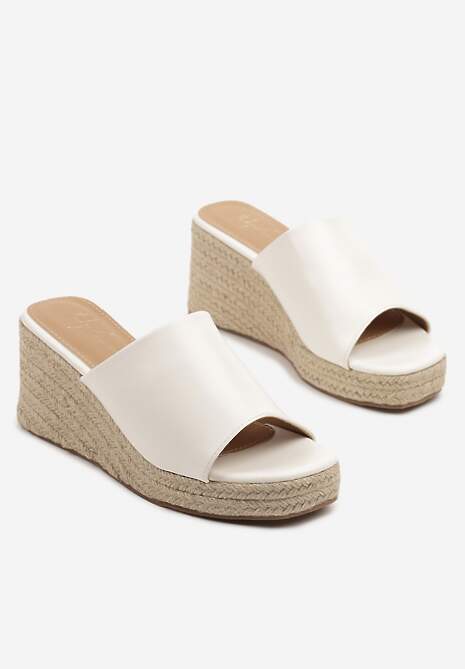 Białe Klapki na Plecionym Koturnie Ellirana