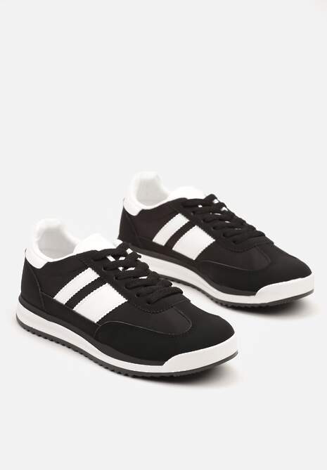 Czarne Sneakersy w Stylu Tenisówek Ozdobione Paskami Lilmi