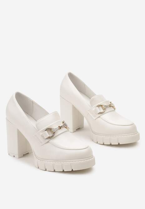 Białe Czółenka z Klamrą na Słupku i Platformie z Bieżnikiem Ceridmas