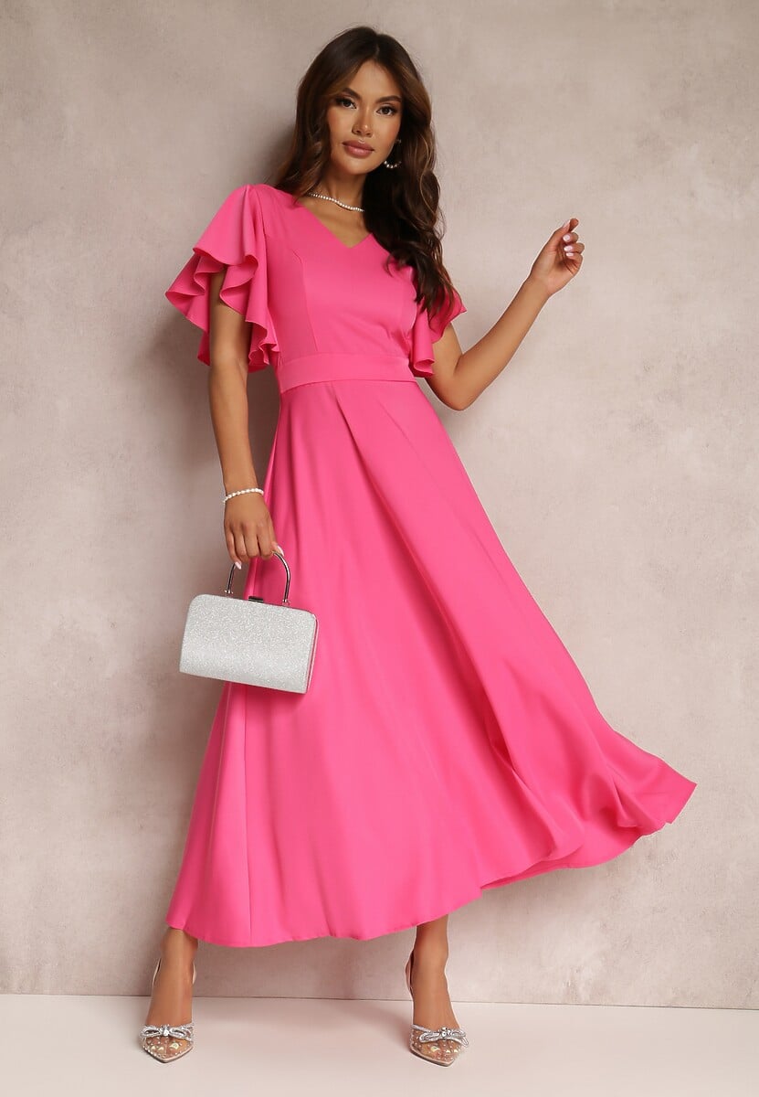 Fuksjowa Sukienka o Rozkloszowanym Kroju z Falbanami Bouchard