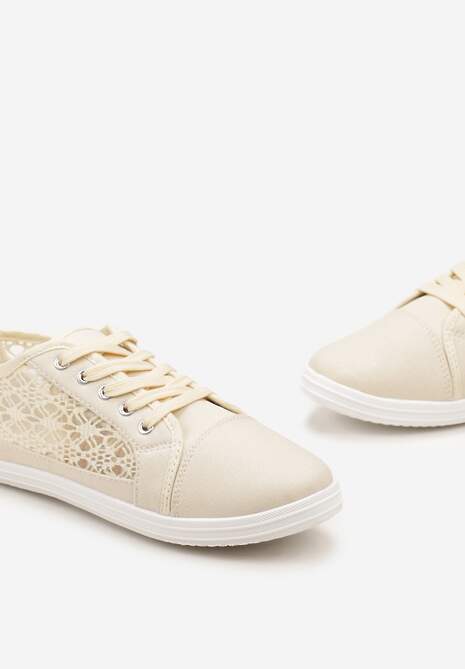 Beżowe Tenisówki z Ażurowymi Wstawkami Po Bokach Salessa