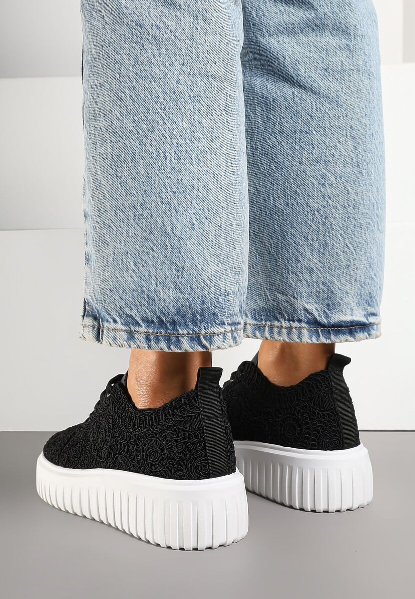 Czarne Ażurowe Sneakersy na Platformie Ellisara