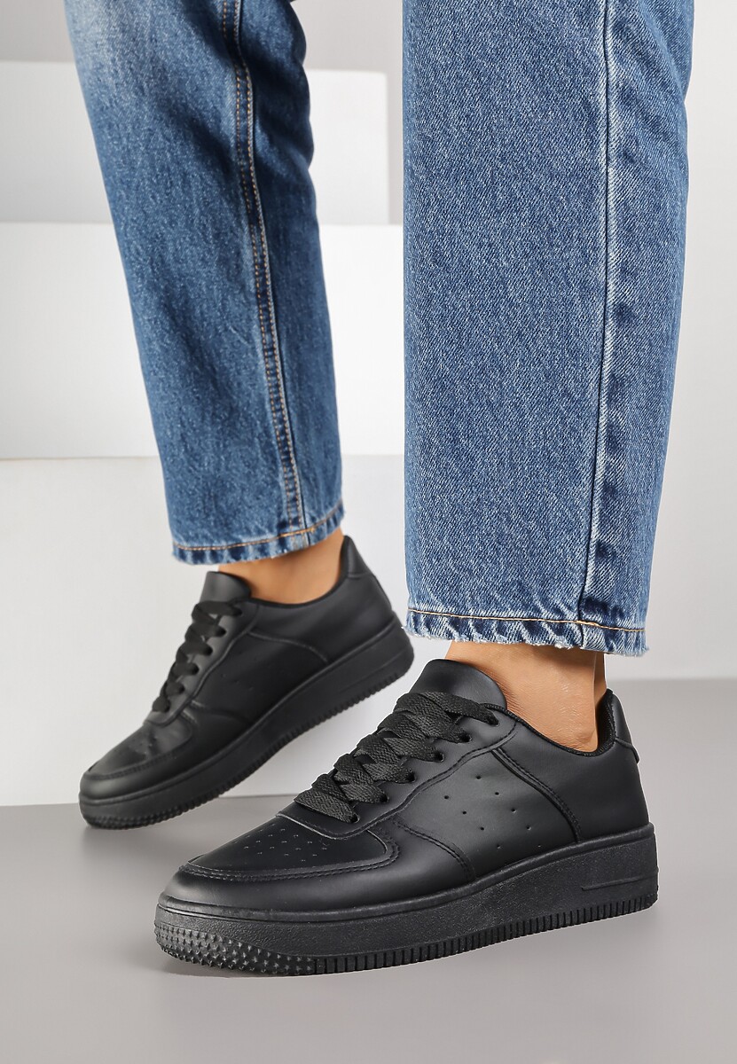 Czarne Sneakersy Sznurowane na Grubej Podeszwie Taleith