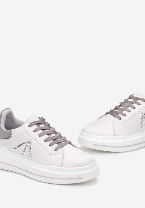 Biało-Szare Sneakersy w Cyrkonie na Grubej Podeszwie Nicala