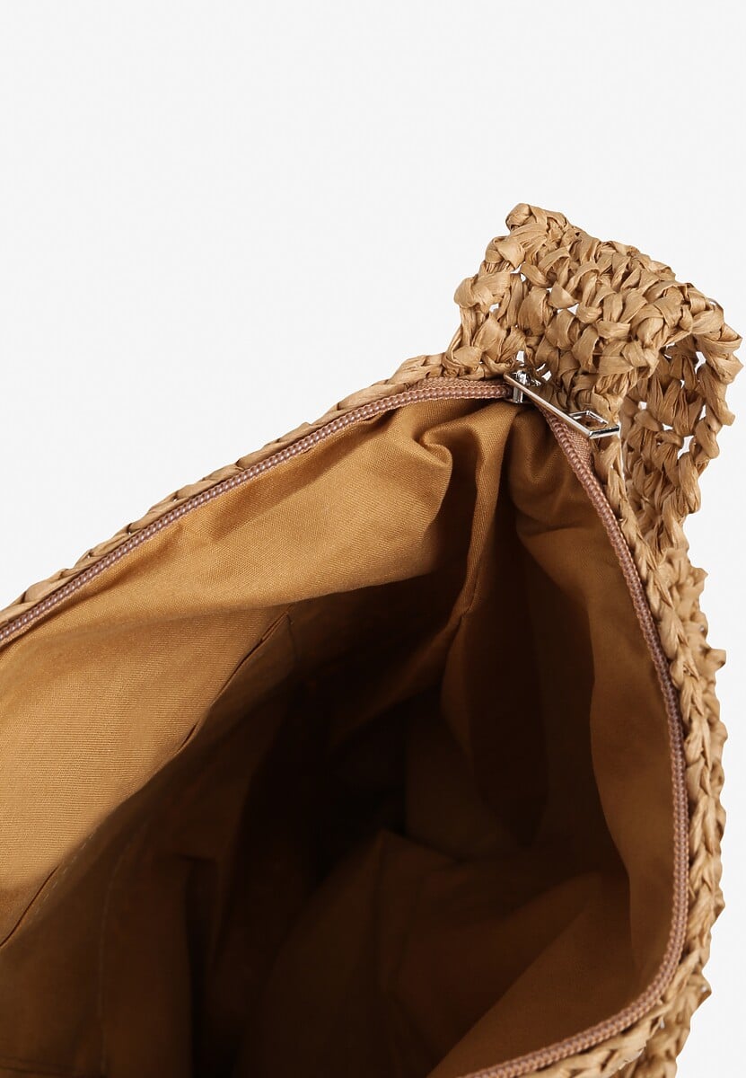 Ciemnobeżowa Torebka o Okrągłym Kształcie Ozdobiona Frędzlami Odisse