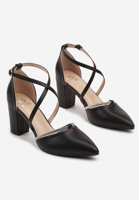 Czarne Czółenka na Słupku Ozdobione Cyrkoniami Redinae