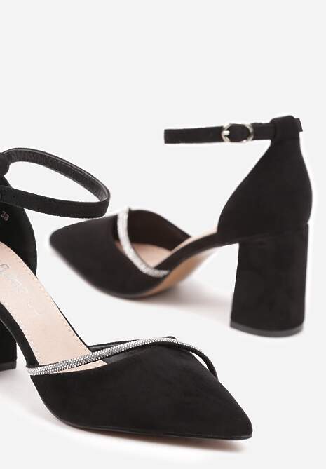 Czarne Czółenka Ozdobione Cyrkoniami Zapinane przy Kostce Klinoa