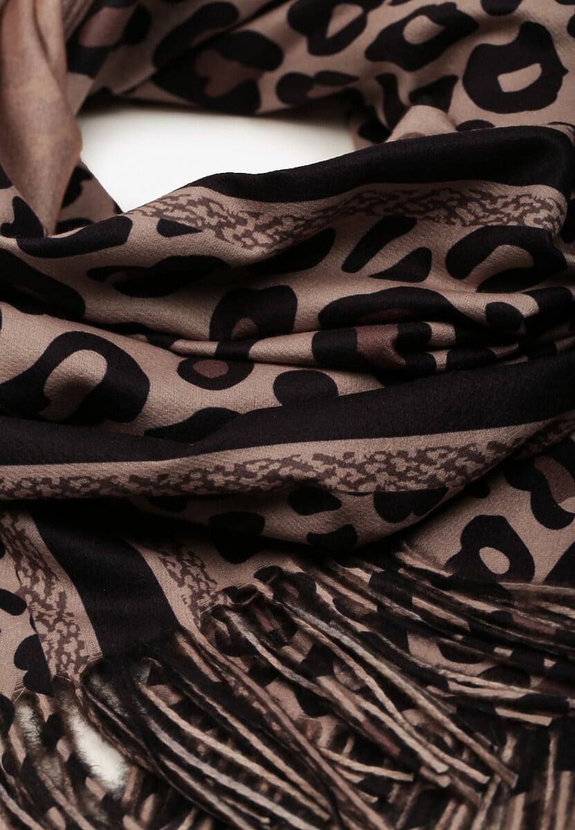 Ciemnobeżowy Szalik z Wiskozy z Frędzlami Sialion