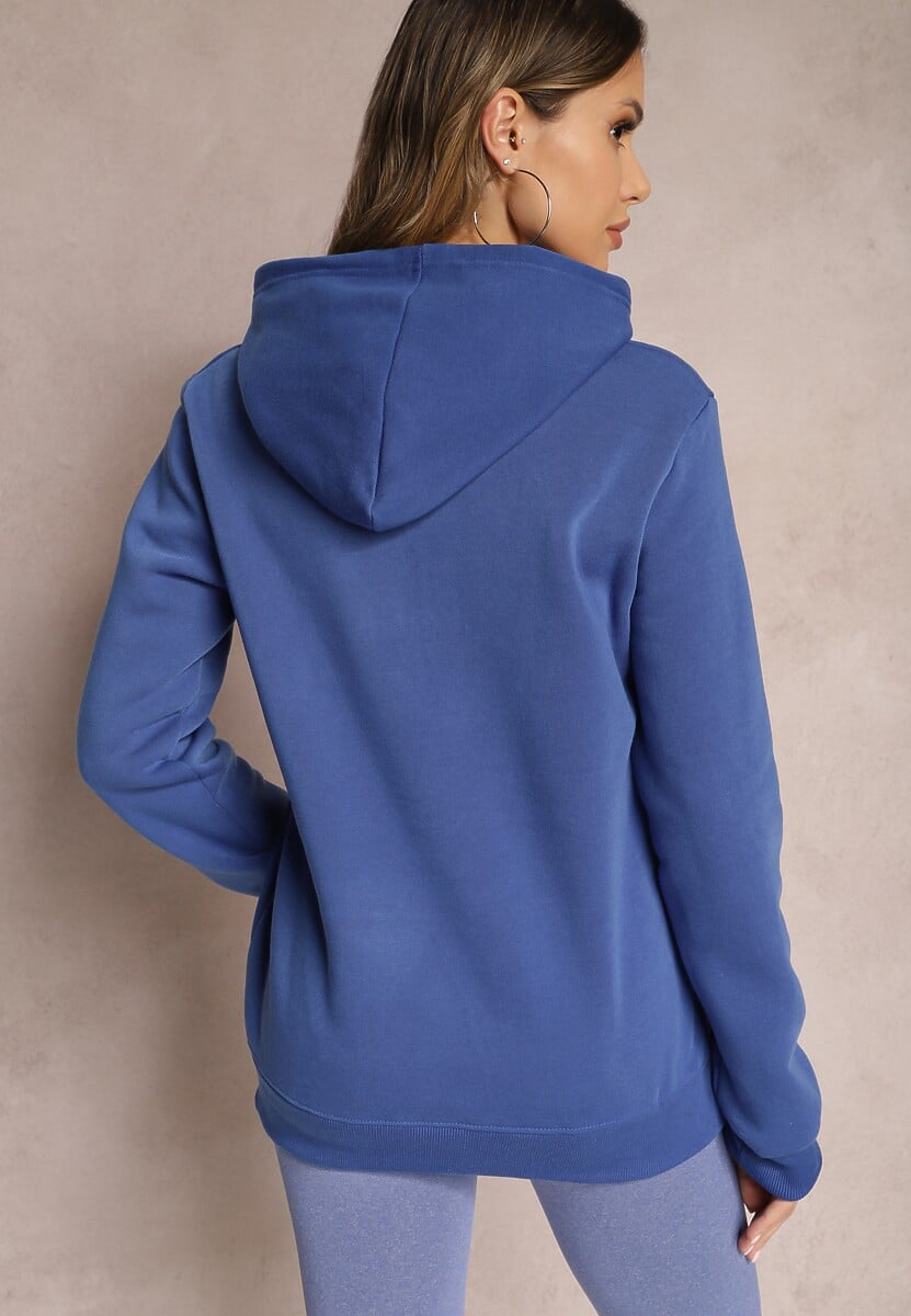 Niebieska Bluza Wykończona Polarem z Nadrukiem i Kapturem Nimba