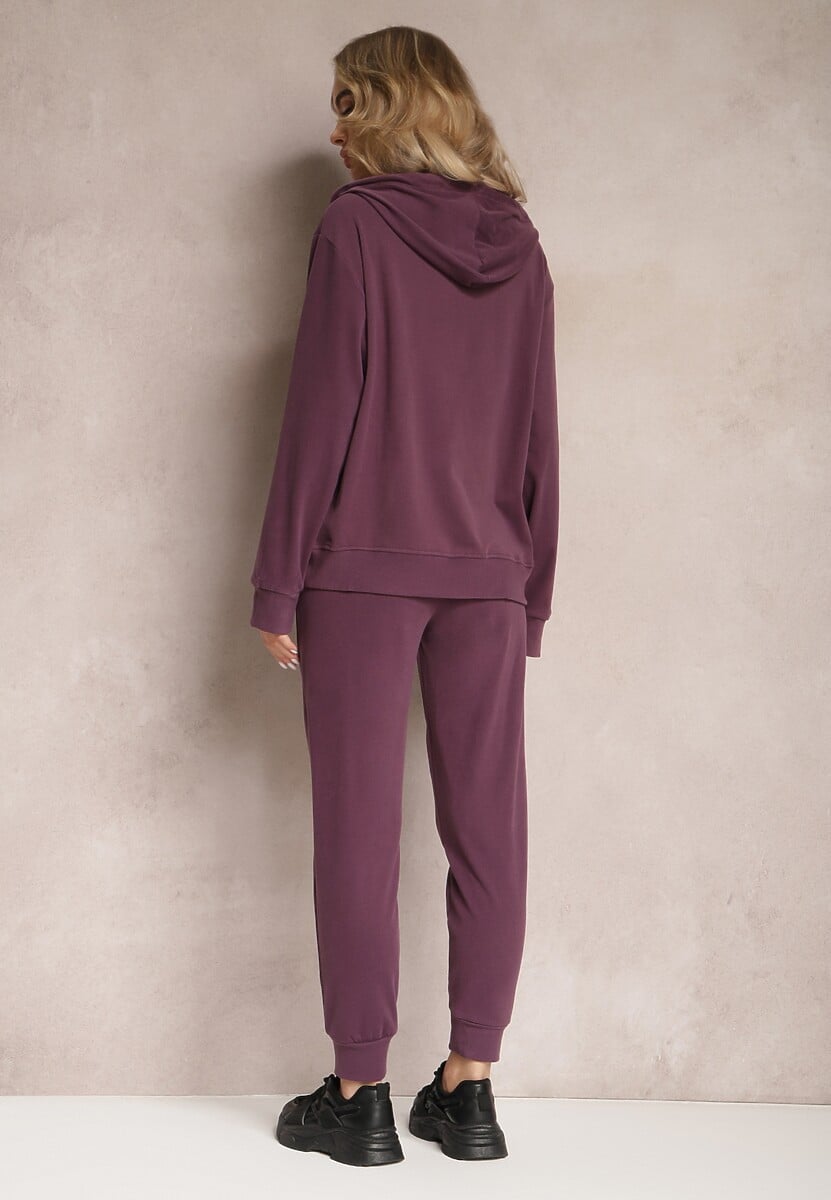Ciemnofioletowy Komplet Dresowy 2-częściowy z Bluzą i Spodniami Seraphira