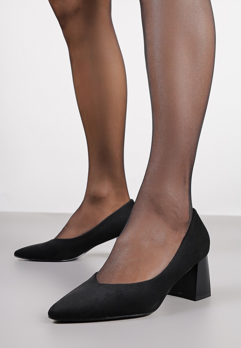 Czarne Czółenka Vices na Stożku z Wkładką ze Skóry Naturalnej Esande