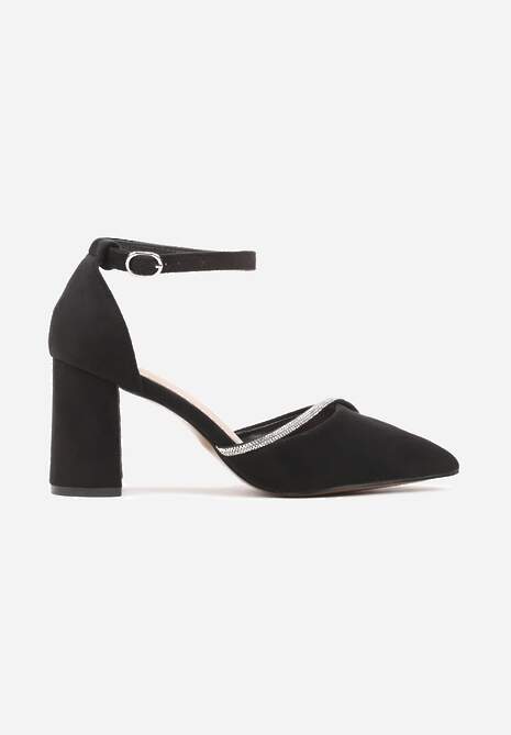 Czarne Czółenka Ozdobione Cyrkoniami Zapinane przy Kostce Klinoa