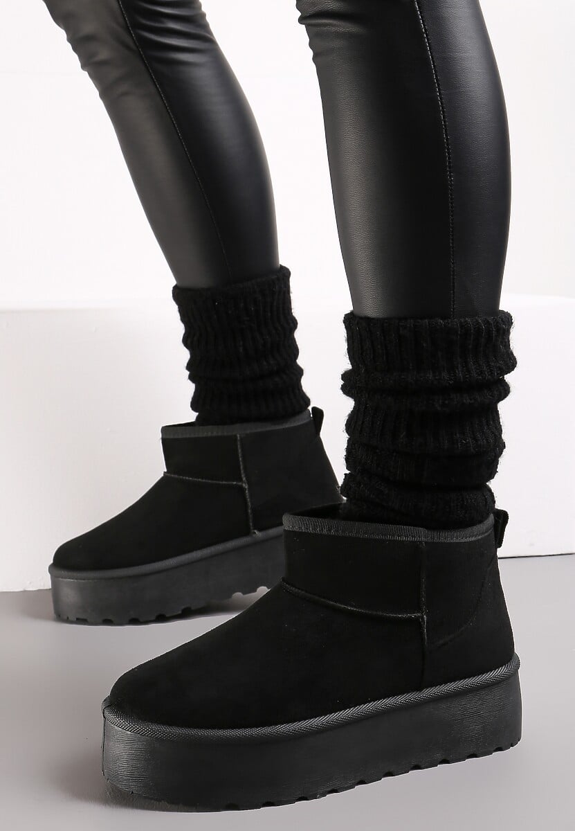 Czarne Krótkie Śniegowce na Grubej Podeszwie Aranwen