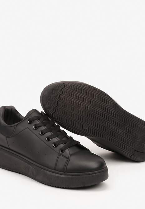 Czarne Casualowe Sneakersy na Platformie ze Sznurowaniem Tialorae