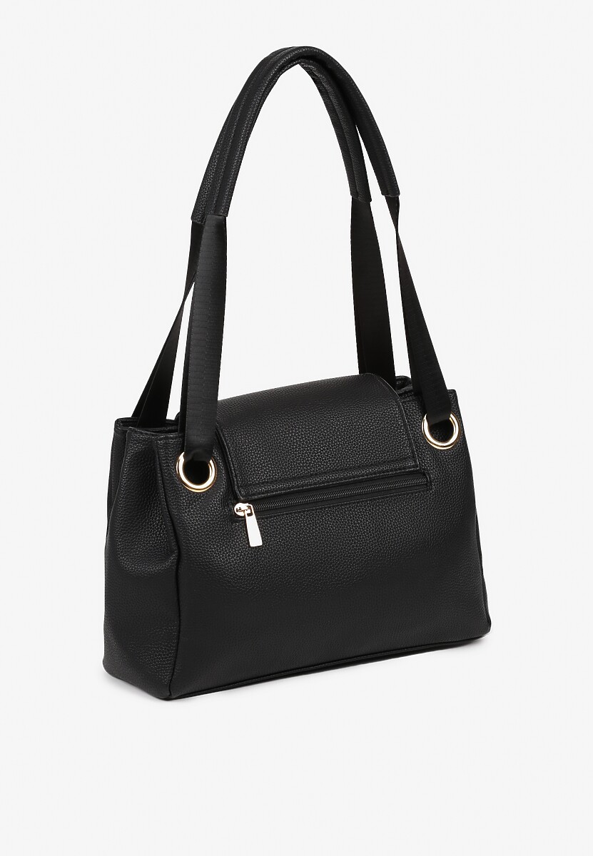 Czarna Torebka na Ramię w Klasycznym Stylu z Klapą Idaletia