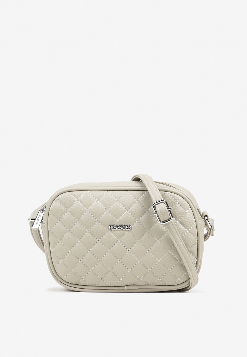 Szara Pikowana Torebka Listonoszka Ozdobiona Napisem Silanire