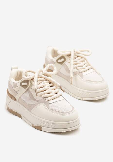 Beżowe Sneakersy Streetwearowe na Niskiej Platformie Veniffia